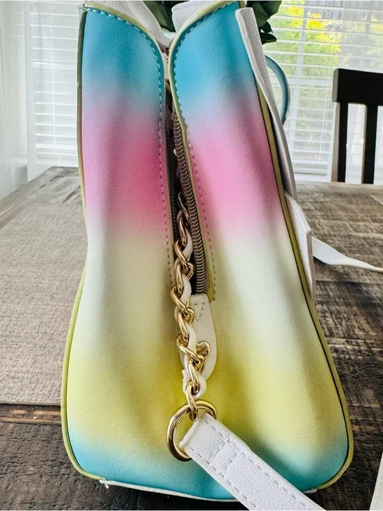 Betsey Johnson Pearl of a Girl Bow Handbag in Pastel Rainbow Gradient - Picture 4 of 7